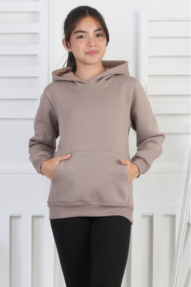 Şardonlu 3 İplik Kapşonlu Kız Çocuk Sweatshirt