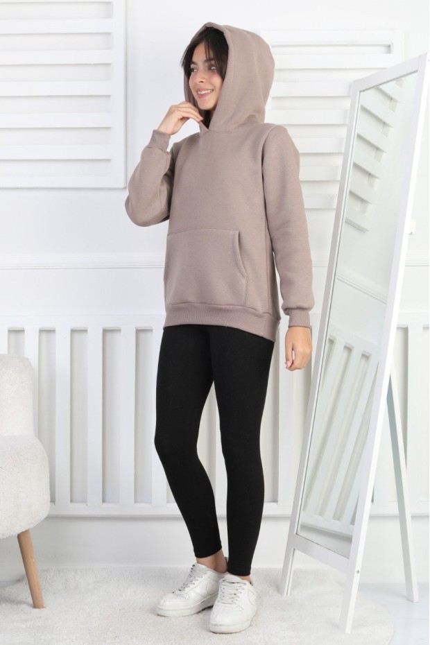 Şardonlu 3 İplik Kapşonlu Kız Çocuk Sweatshirt