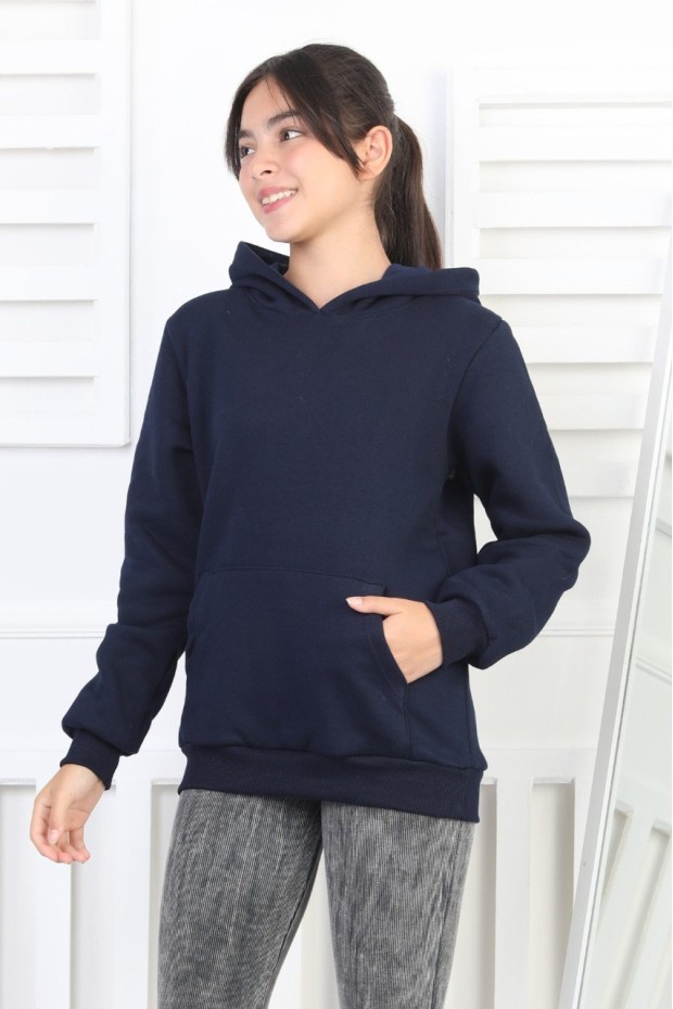 Şardonlu 3 İplik Kapşonlu Kız Çocuk Sweatshirt