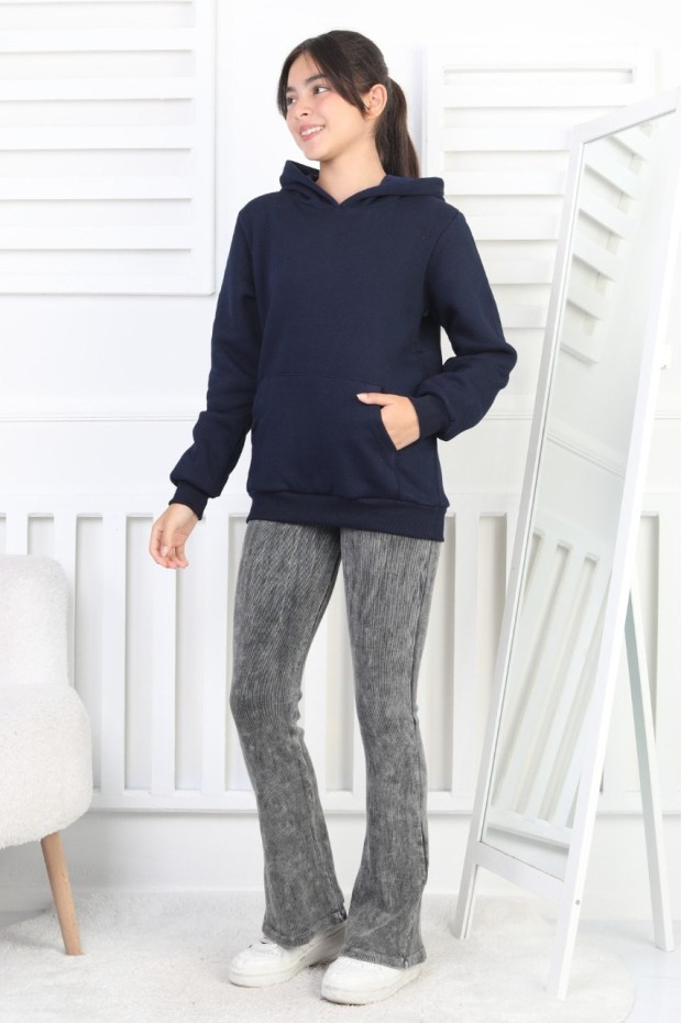 Şardonlu 3 İplik Kapşonlu Kız Çocuk Sweatshirt