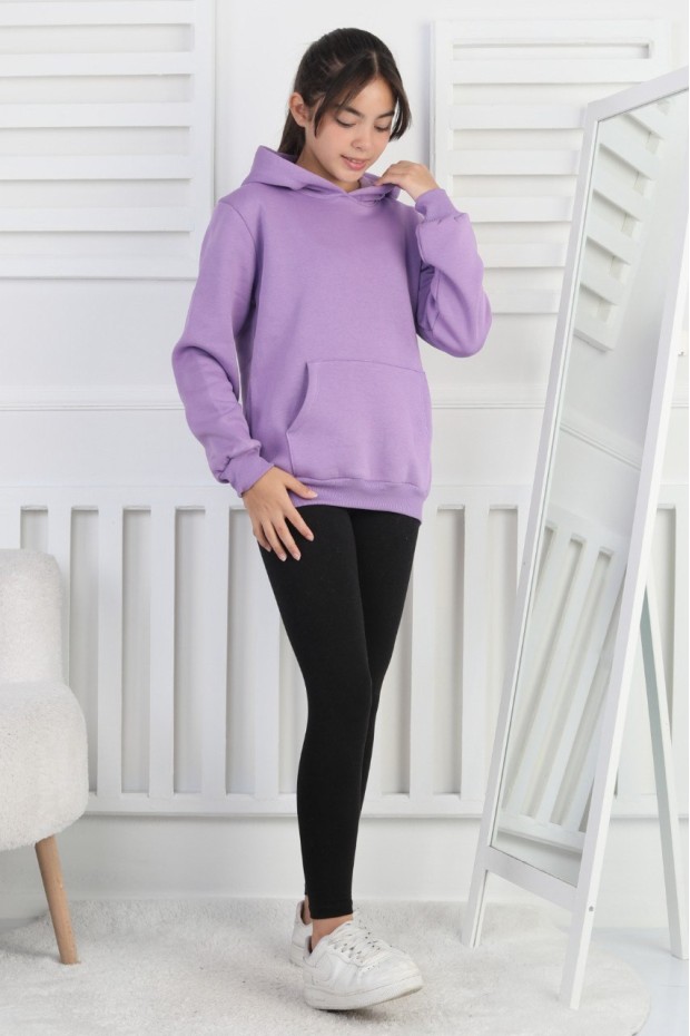 Şardonlu 3 İplik Kapşonlu Kız Çocuk Sweatshirt