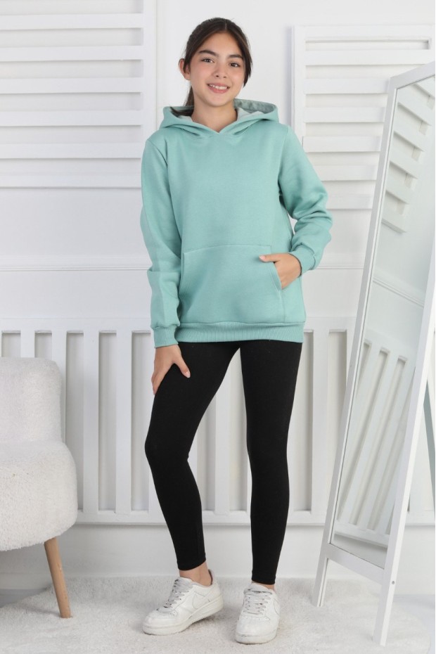 Şardonlu 3 İplik Kapşonlu Kız Çocuk Sweatshirt