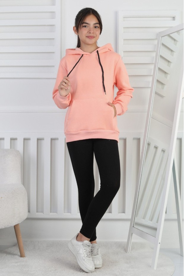 Şardonlu 3 İplik Kapşonlu Kız Çocuk Sweatshirt