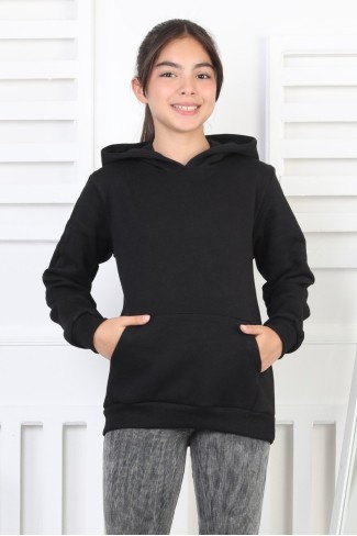 Şardonlu 3 İplik Kapşonlu Kız Çocuk Sweatshirt