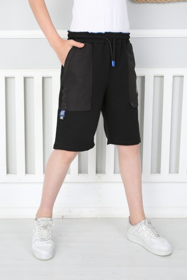 %100 Cotton Kumaş Cepli Siyah Saks Kapri