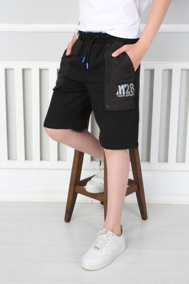 %100 Cotton Kumaş Cepli Siyah Saks Kapri