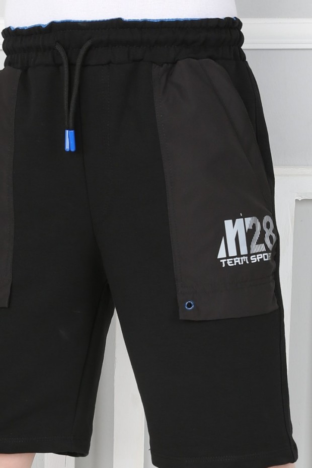 %100 Cotton Kumaş Cepli Siyah Saks Kapri