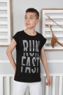 Sıfır Kol Baskılı % 100 Cotton Kumaş Siyah Tişört