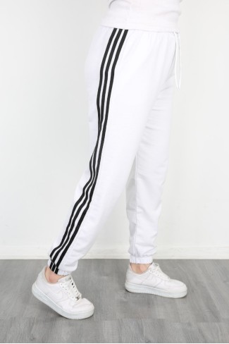 2 İplik Üç Çizgili Beyaz Altı Eşofman 