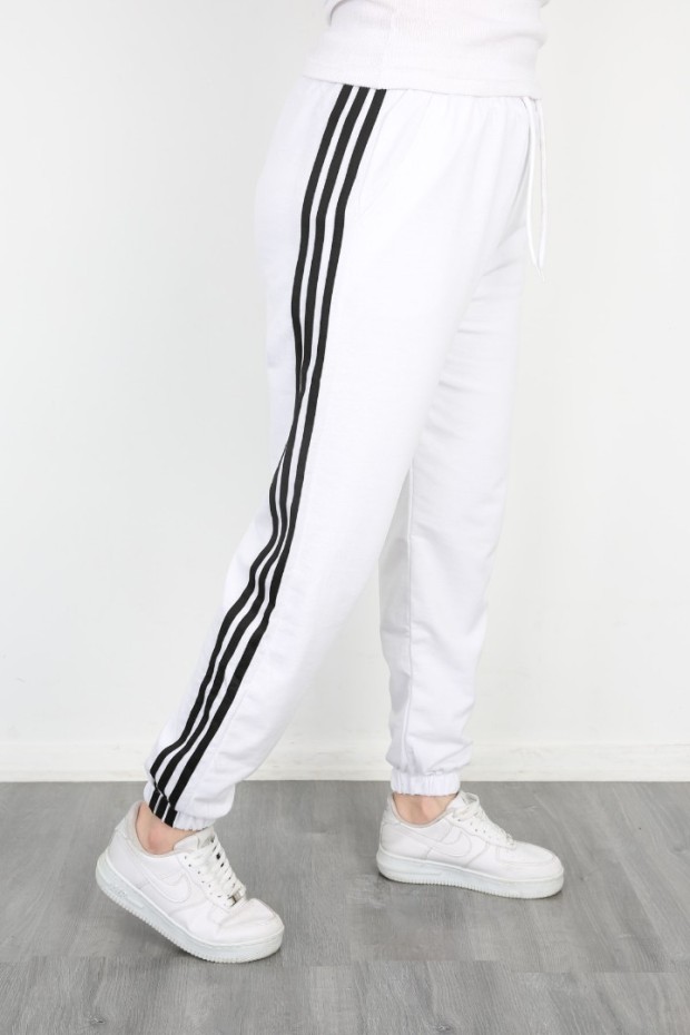 2 İplik Üç Çizgili Beyaz Altı Eşofman 