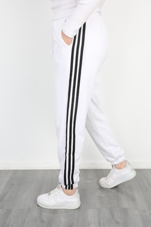 2 İplik Üç Çizgili Beyaz Altı Eşofman 