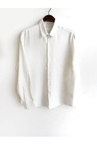 Uzun Kol Keten Krem Gömlek