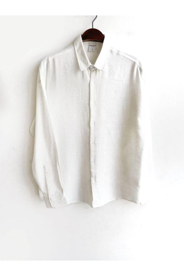 Uzun Kol Keten Krem Gömlek