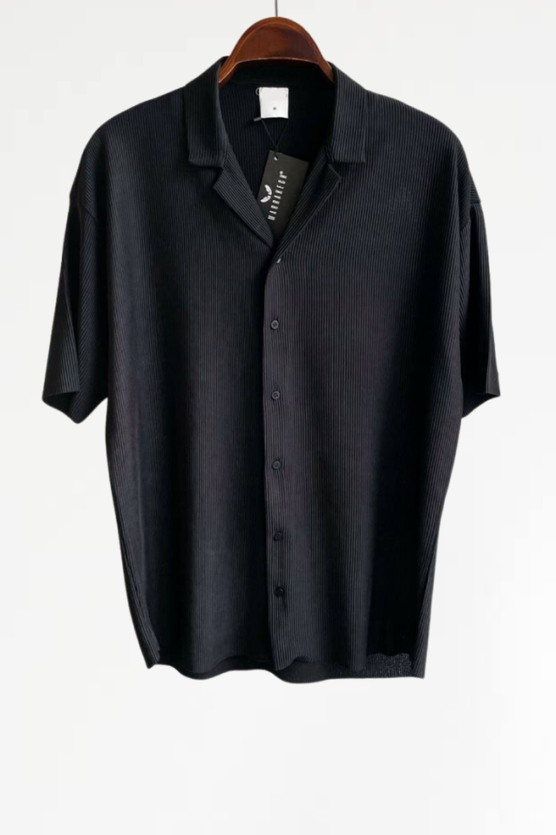 Fitilli Oversize Siyah Gömlek