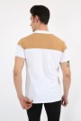 Polo Yaka Parçalı Hardal Beyaz Tişört