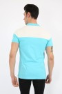 Polo Yaka Parçalı Turkuaz Tişört