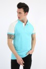 Polo Yaka Kolları Parçalı Turkuaz Tişört