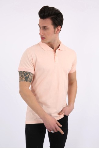 Polo Yaka Düz Pudra Tişört