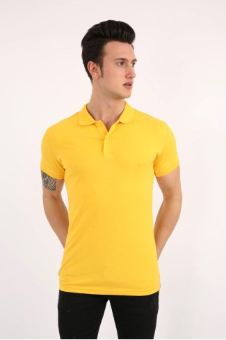 Polo Yaka Düz Sarı Tişört