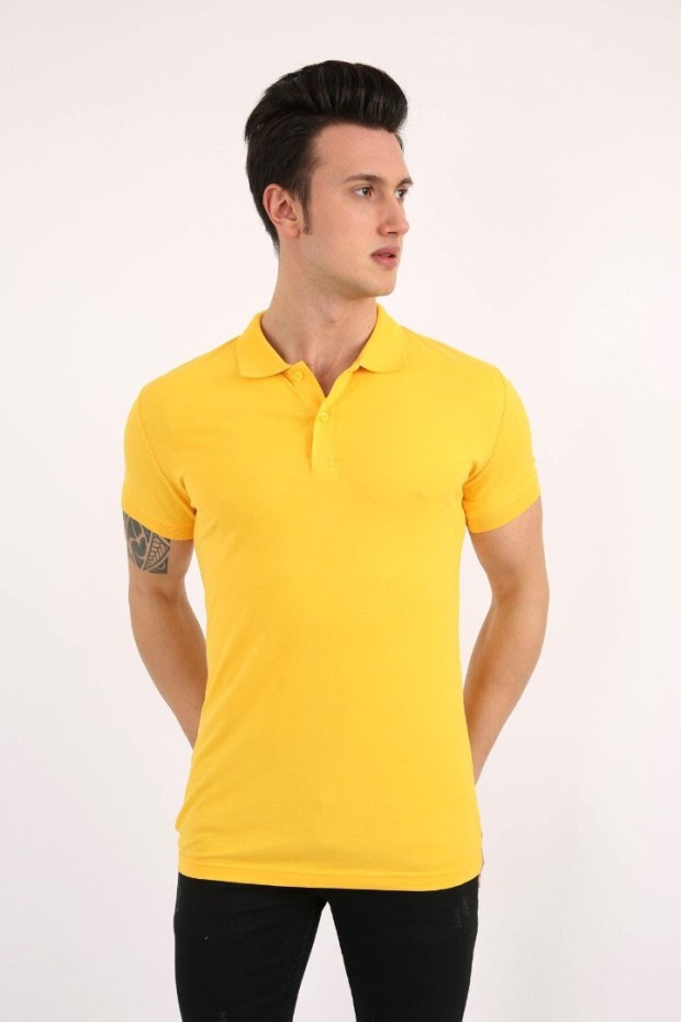 Polo Yaka Düz Sarı Tişört