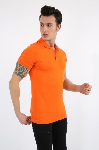 Polo Yaka Düz Turuncu Tişört