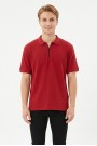Erkek Fermuar Detaylı Polo Yaka Kısa Kollu Dokulu Slim Fit Örme Tişört