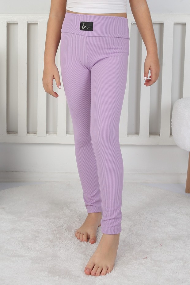 Şardonlu Fitilli Kumaş Arma Detaylı Lila Tayt