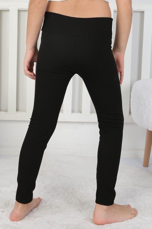 Şardonlu Fitilli Kumaş Arma Detaylı Siyah Tayt