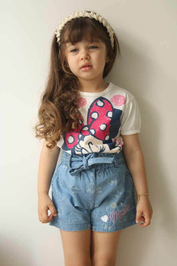 %100 Coton Dokuma Kumaş Baskılı Üst Kot Şortlu Takım 