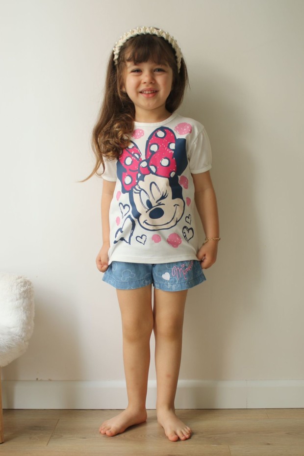 %100 Coton Dokuma Kumaş Baskılı Üst Kot Şortlu Takım 