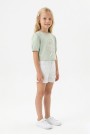 Kız Çocuk İnci ve Pul İşlemeli Papatya Nakışlı Tişört Ve Gabardin Kumaş Yazlık Şortlu Takım