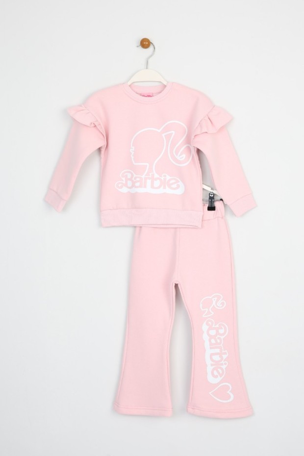 Üç İplik Şardonlu Pamuk Kumaş Baskılı Pembe Takım