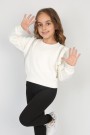 Üç İplik Şardonlu Pamuk Kumaş Beyaz Crop Sweat