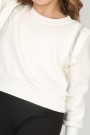 Üç İplik Şardonlu Pamuk Kumaş Beyaz Crop Sweat