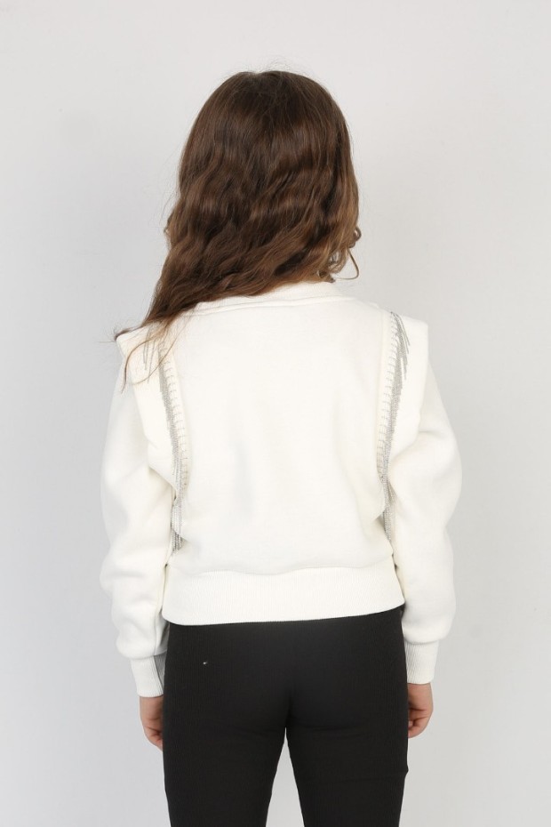 Üç İplik Şardonlu Pamuk Kumaş Beyaz Crop Sweat