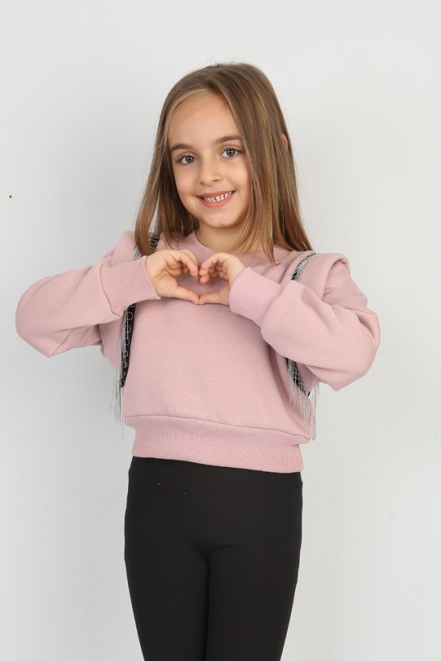 Üç İplik Şardonlu Pamuk Kumaş Pudra Crop Sweat