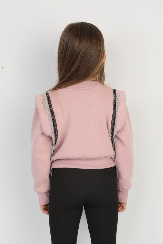 Üç İplik Şardonlu Pamuk Kumaş Pudra Crop Sweat