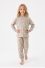 Kız Çocuk Limon Desenli  %100 Pamuk Süprem Kumaş Reaktif Boyama Uzun Kollu Pijama Takımı