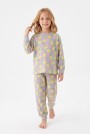 Kız Çocuk Limon Desenli  %100 Pamuk Süprem Kumaş Reaktif Boyama Uzun Kollu Pijama Takımı