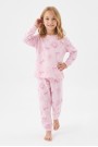 Kız Çocuk Baskılı  %100 Pamuk Süprem Kumaş Reaktif Boyama Uzun Kollu Pijama Takımı 