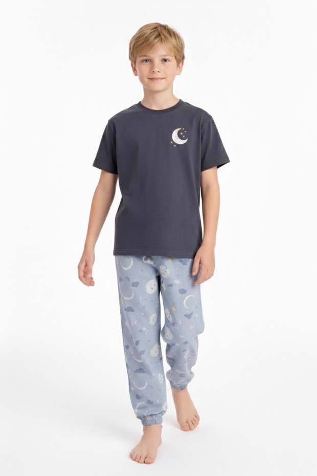 Garson Erkek Çocuk Baskılı %100 Pamuk Reaktif Boyama Süprem Kısa Kollu Pijama Takımı