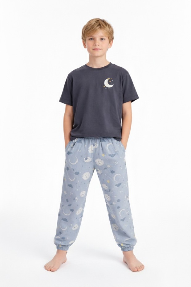 Garson Erkek Çocuk Baskılı %100 Pamuk Reaktif Boyama Süprem Kısa Kollu Pijama Takımı