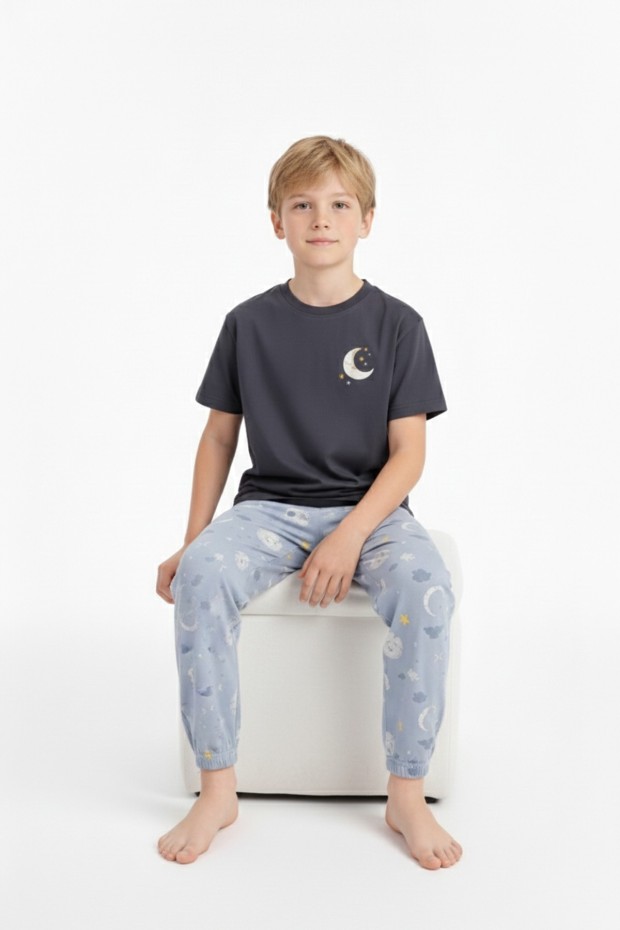 Garson Erkek Çocuk Baskılı %100 Pamuk Reaktif Boyama Süprem Kısa Kollu Pijama Takımı