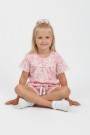 Kız Çocuk Tokalı Dantelli Çiçek Baskılı %100 Pamuk Kısa Kollu Şortlu Takım