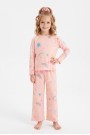 Kız Çocuk Tokalı  Gökkuşağı ve Yıldız Desenli %100 Pamuk Uzun Kollu Pijama Takımı