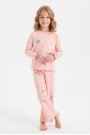 Kız Çocuk Tokalı  Gökkuşağı ve Yıldız Desenli %100 Pamuk Uzun Kollu Pijama Takımı