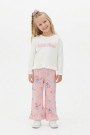 Kız Çocuk Yazı Baskılı %100 Pamuk Reaktif Boyalı Süprem Kumaş Fırfır Detaylı Uzun Kollu Tişört ve Desenli Pantolon Tokalı Takım