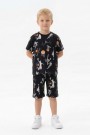 Erkek Çocuk Basketbolcu ve Pota Desenli Kısa Kollu Şortlu Yazlık Takım