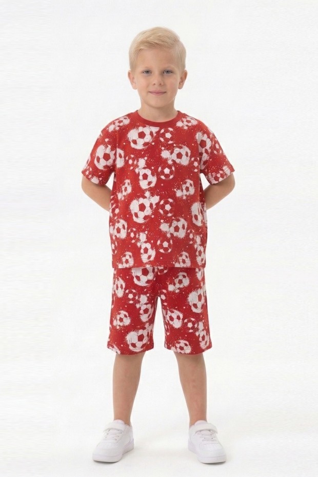 Erkek Çocuk Taraftar Futbol Topu Desenli Kısa Kollu Şortlu Takım