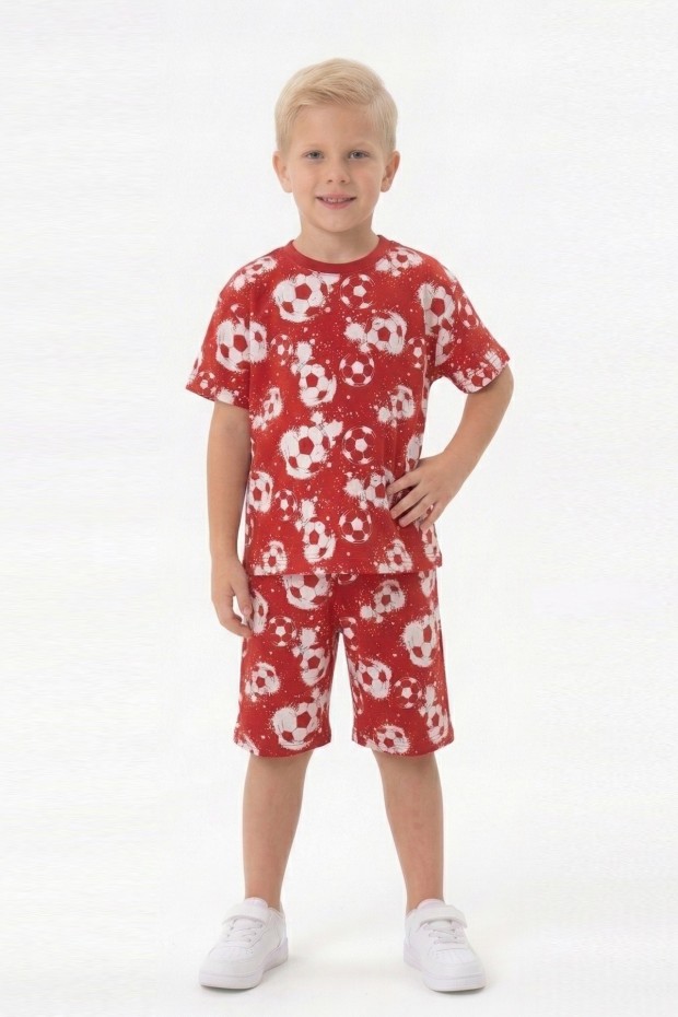 Erkek Çocuk Taraftar Futbol Topu Desenli Kısa Kollu Şortlu Takım